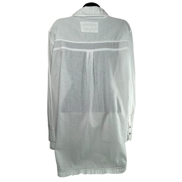 WE THE FREE Black Tie Tux Shirt Sz L White Pintuck Button Up Tunic 100% Cotton - Picture 8 of 12